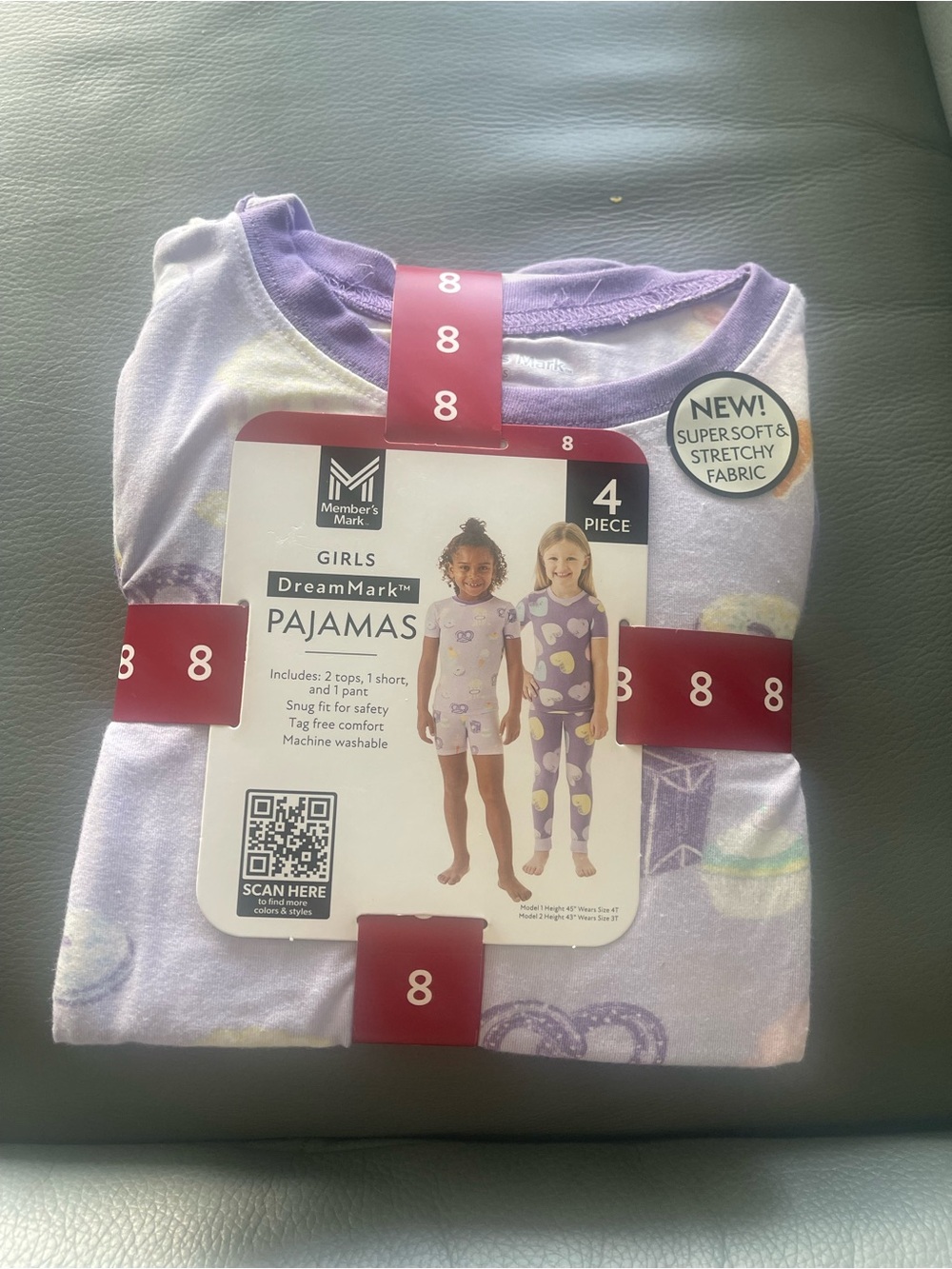 DreamMark Girls' Lavender Pajama Set - 4 Piece, Size 8